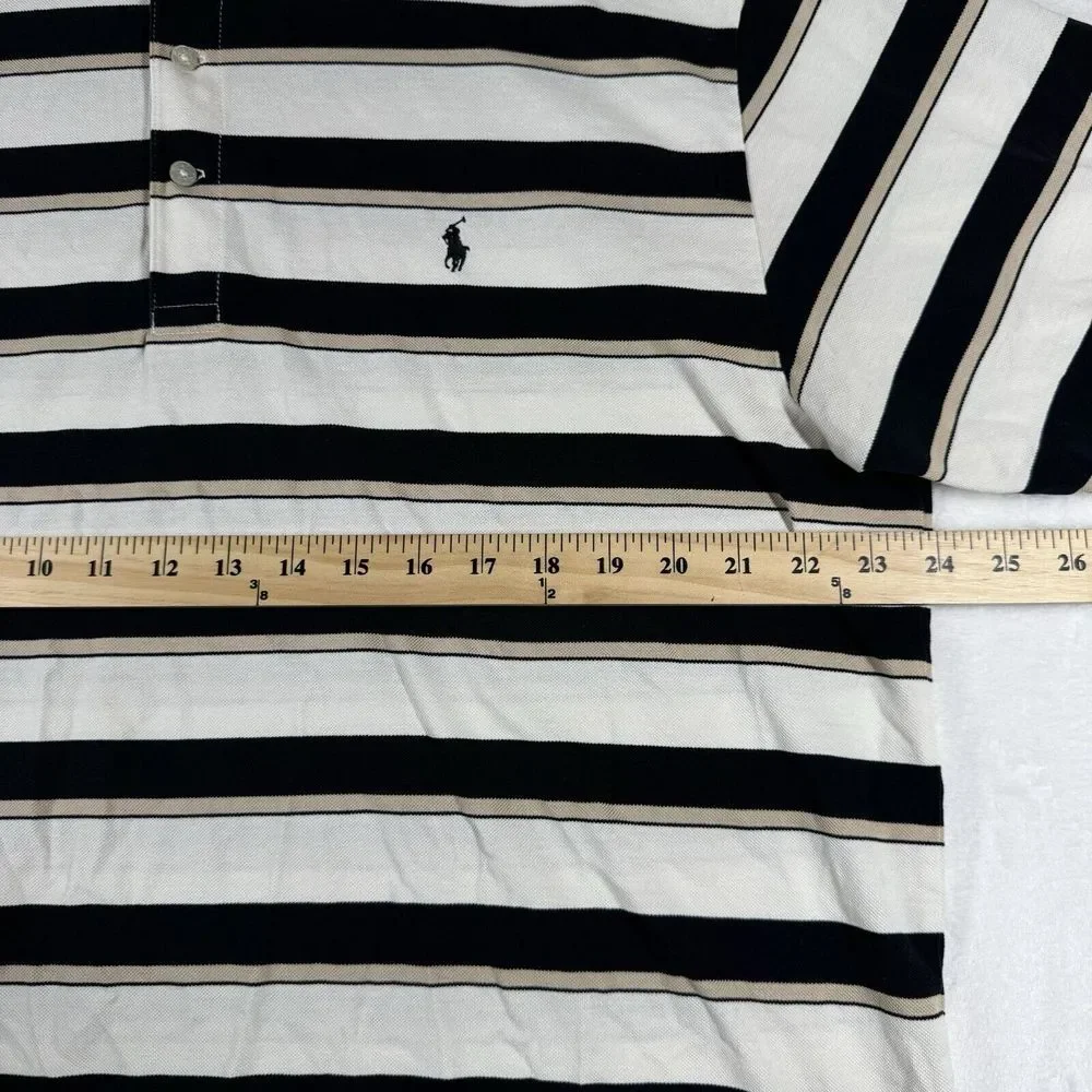 Vintage Golf Polo Ralph‎ Lauren Mens XL White/Black Striped Pony Performance